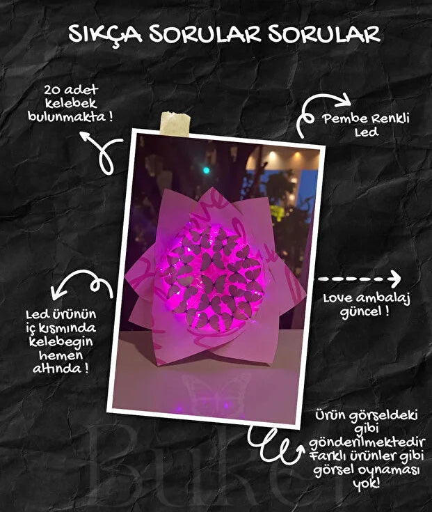 Aşkın Simgesi Işıklı Pembe Kelebek Buketi